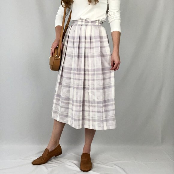 Vintage Dresses & Skirts - Vintage Pleated Midi Skirt High Waisted Long Pleated Pockets Kilt Preppy Canada